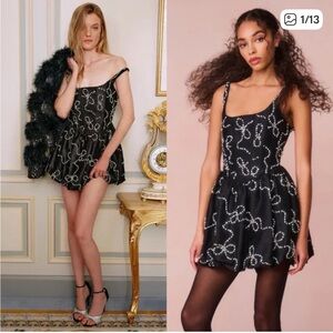 NEW NWT LOVESHACKFANCY Brookhaven Bow Embellished Mini Dress Black SIZE 4 $695